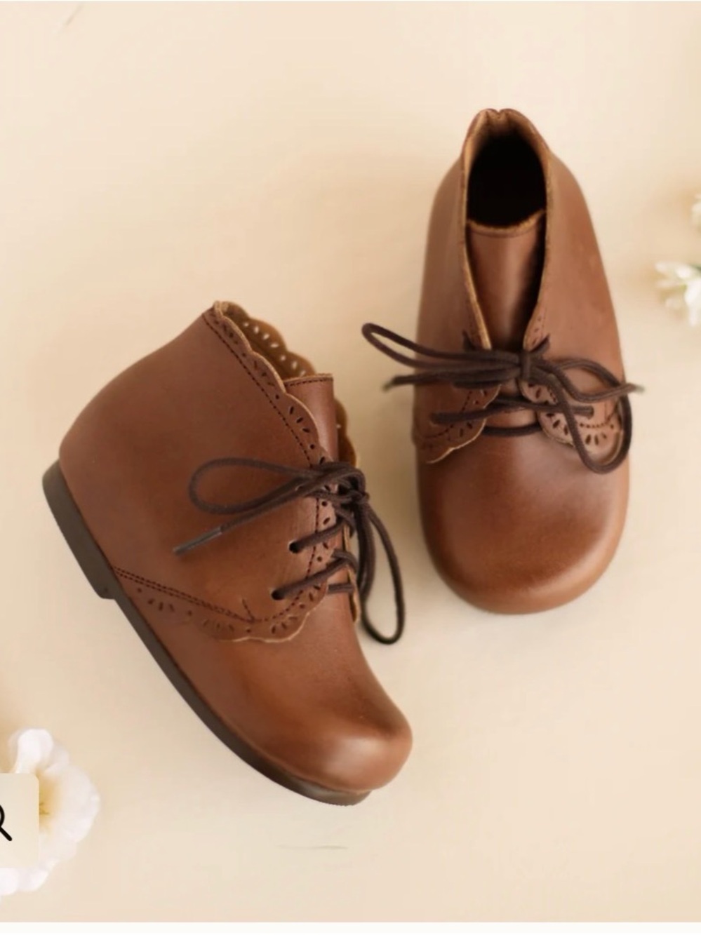 Expresso primavera brown leather shoes girls toddler boots scallop design